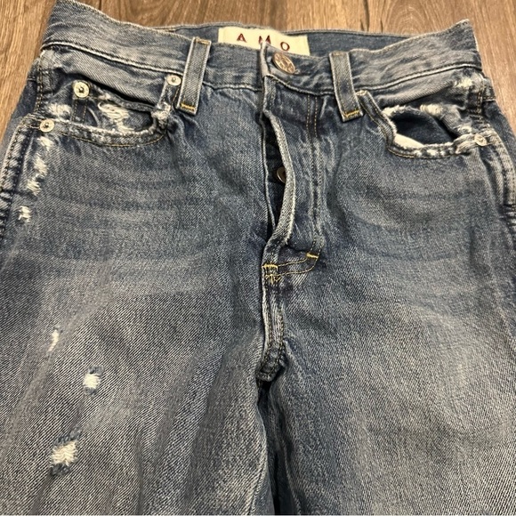 AMO Loverboy Freedom Blue Distressed Cropped Raw Hem Jeans in Retro Size 23 - Picture 2 of 13